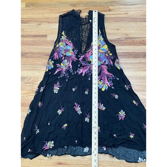 Free People Marsha Women's Dress Slip Lace Handkerchief Hem Boho S Black Floral - Picture 5 of 7